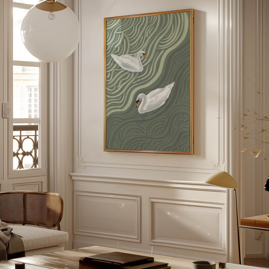 Sage Swan Duo Art Print
