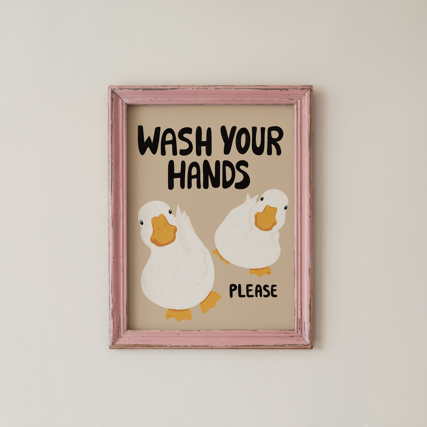 Bathroom Wall Art Print Funny Duck Wash Hands Quote