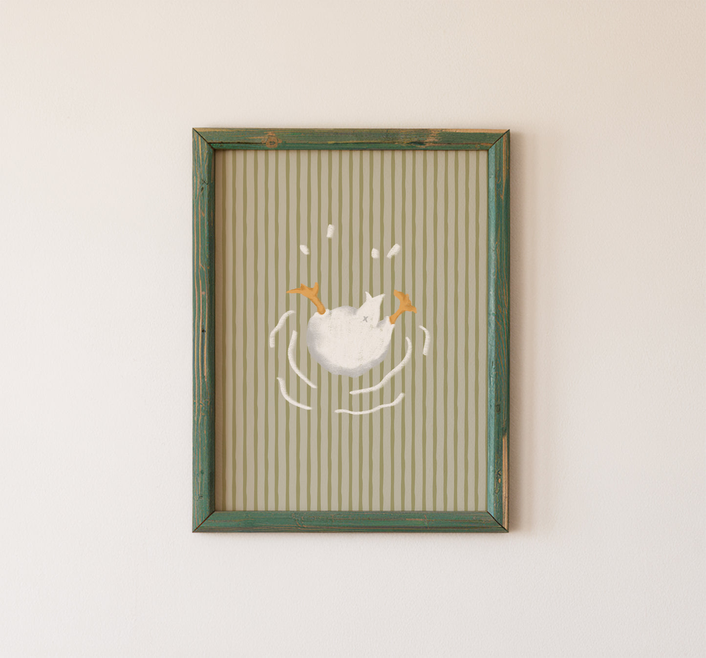 Funny Goose Bathroom Wall Art Print Green Stripes