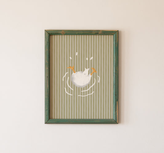 Funny Goose Bathroom Wall Art Print Green Stripes