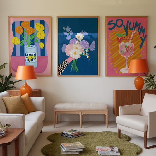 Colorful Modern Wall Art Print, Floral and Cocktail Designs