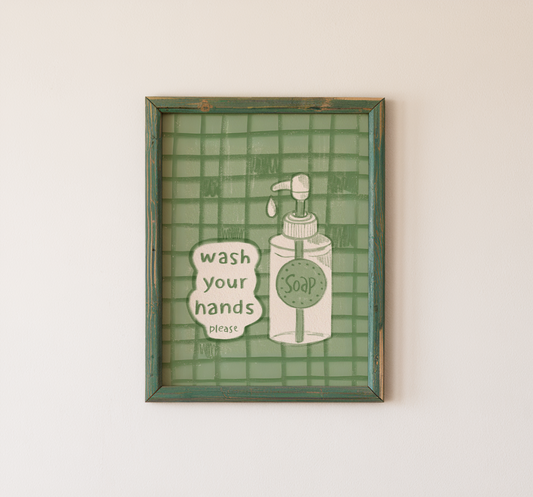 Wash Your Hands Wall Art Vintage Bathroom Decor Print