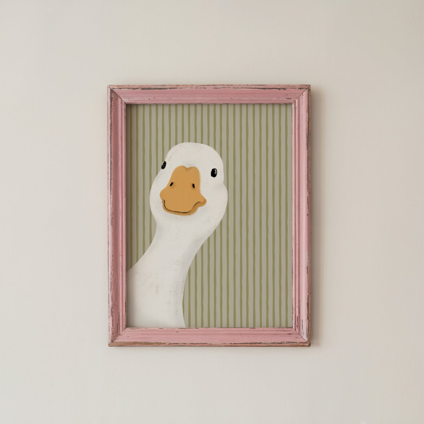 Funny Goose Wall Art Print Sage Green Striped Minimalist Decor