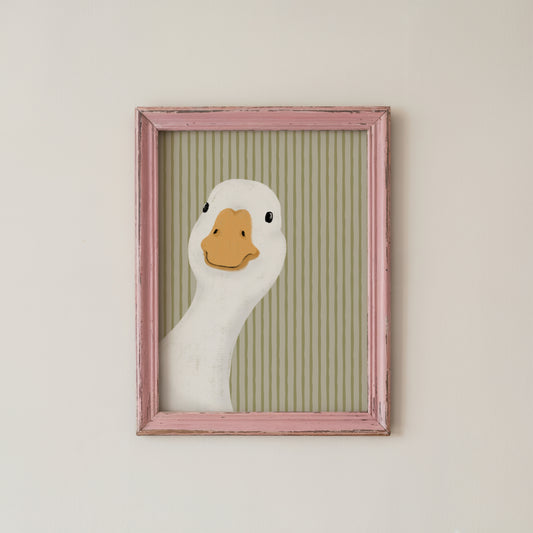 Funny Goose Wall Art Print Sage Green Striped Minimalist Decor