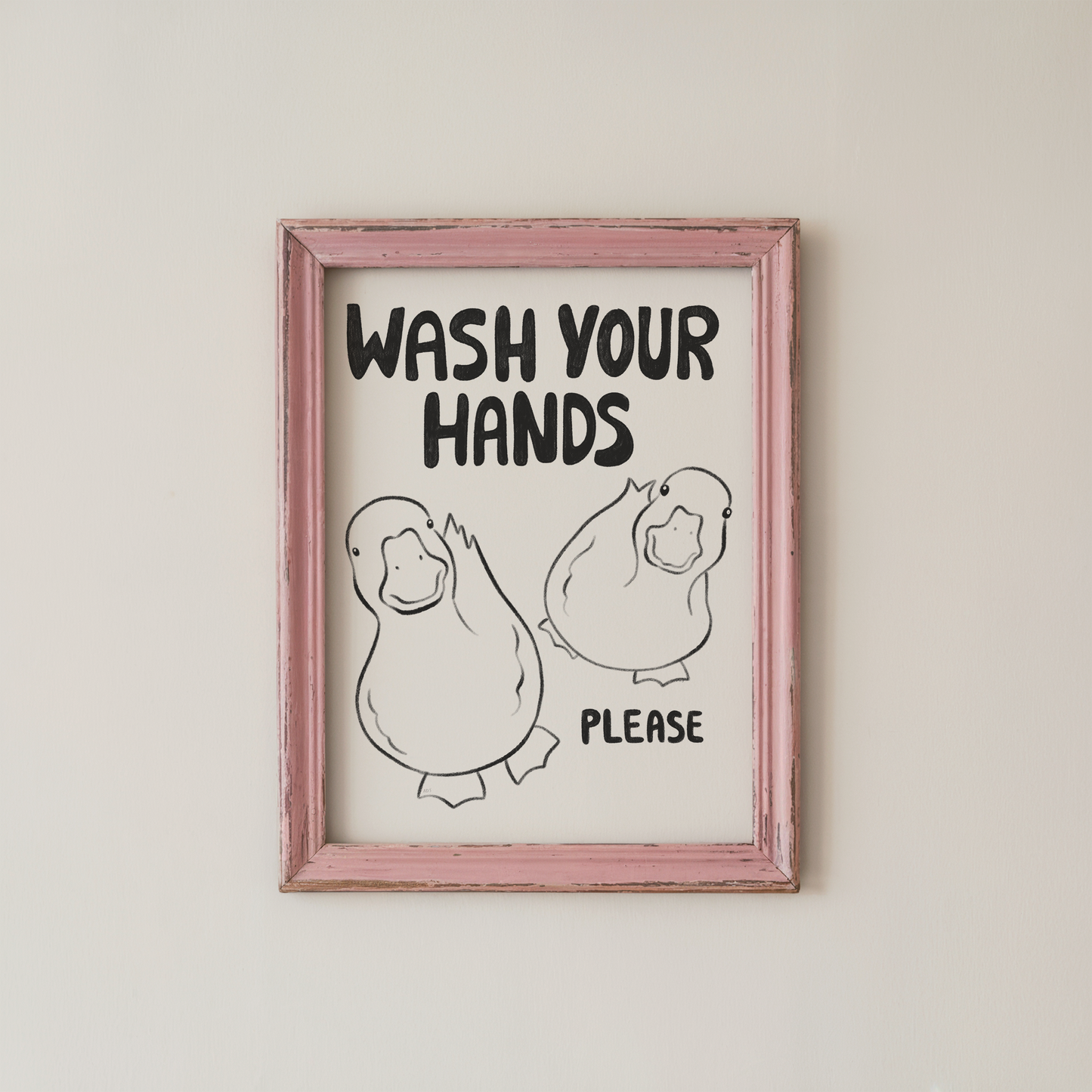 Wash Your Hands Sign Cute Duck Bathroom Wall Art