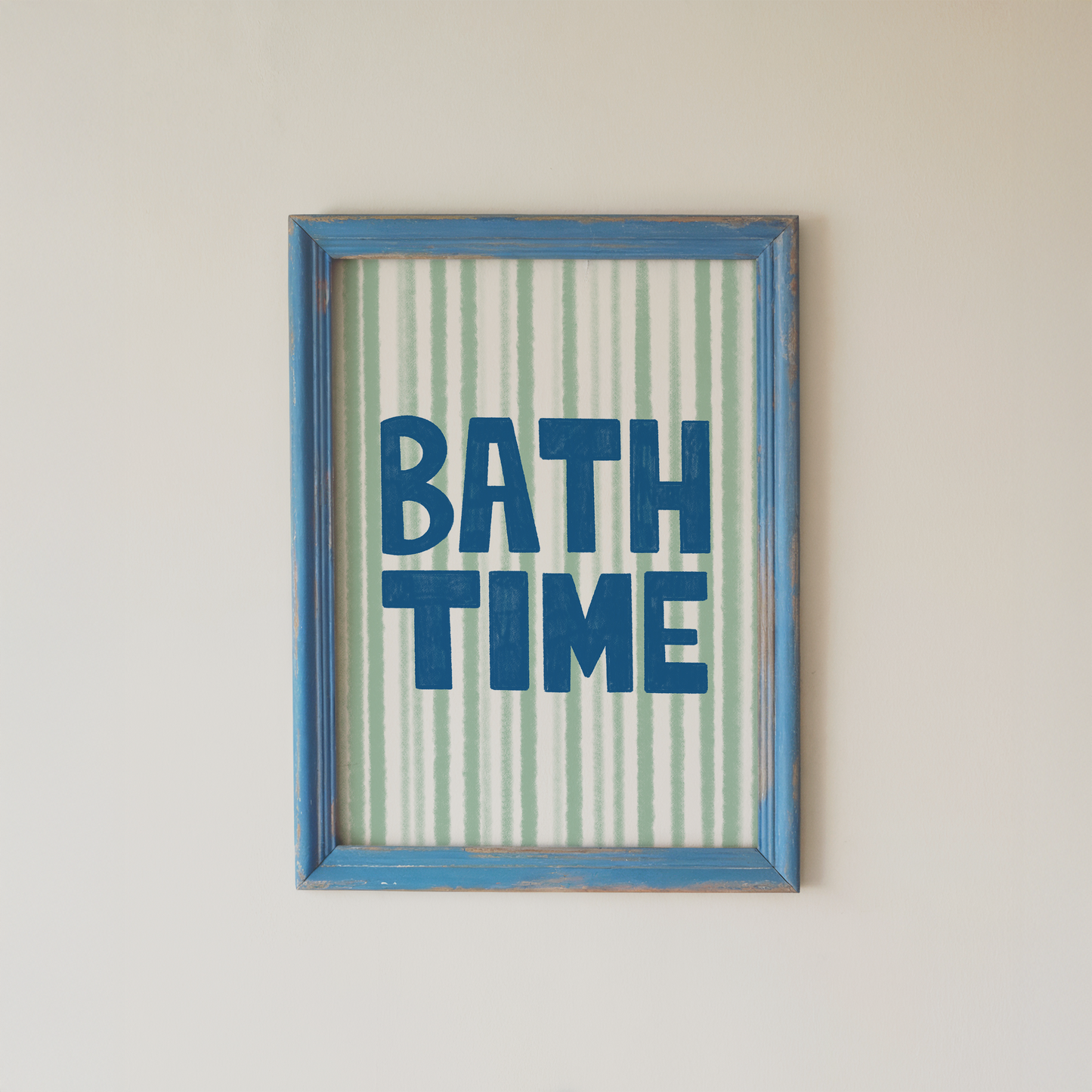 Bath Time Wall Art Print Blue Typography Bathroom Decor
