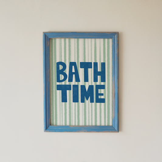 Bath Time Wall Art Print Blue Typography Bathroom Decor