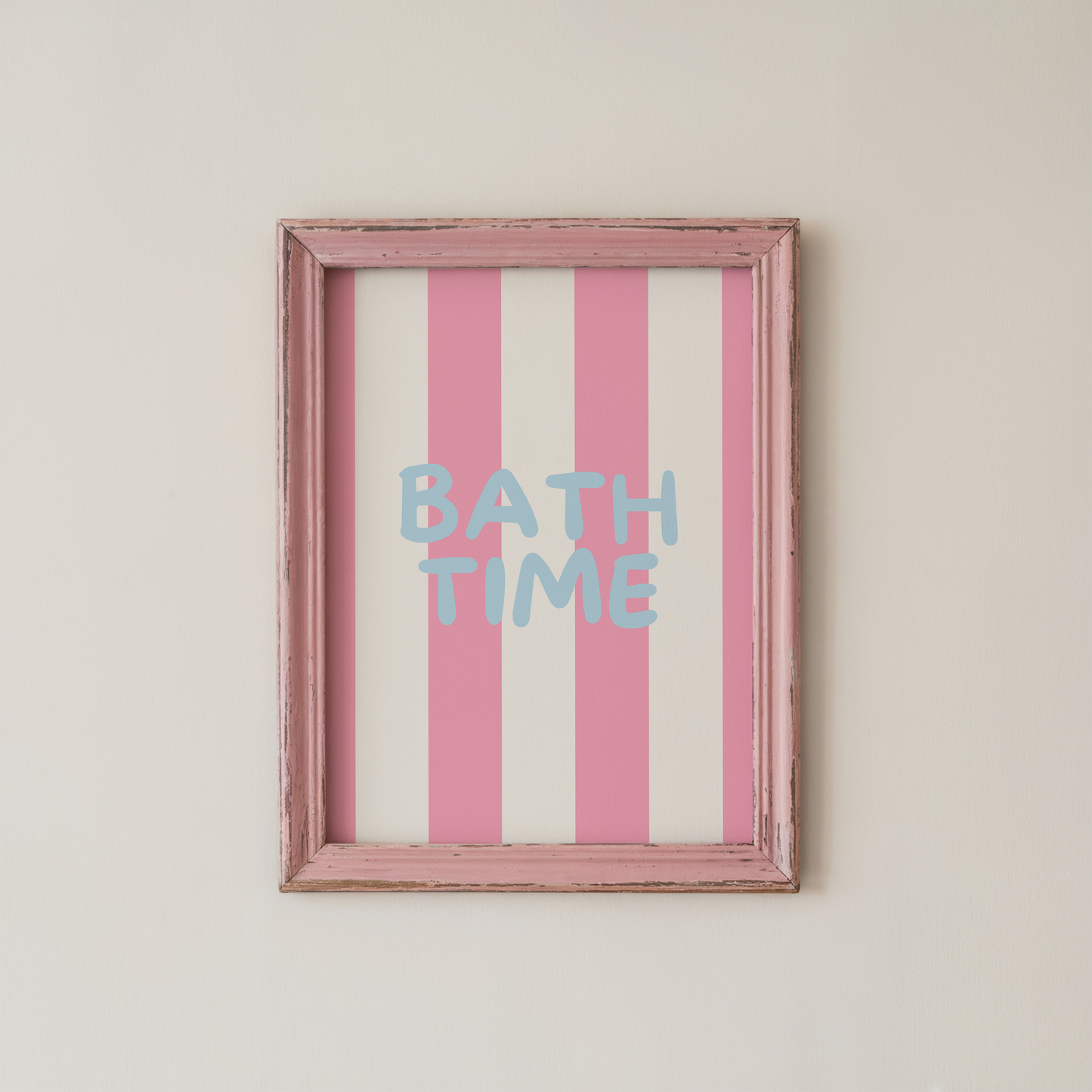 Bath Time Wall Art Pink Striped Bathroom Print