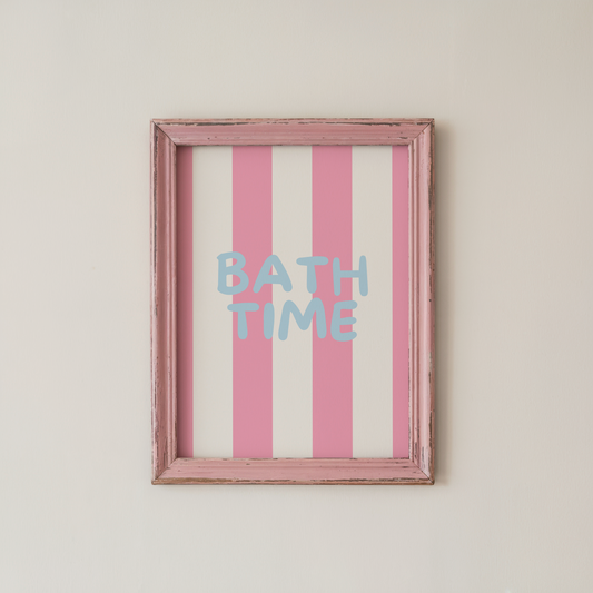 Bath Time Wall Art Pink Striped Bathroom Print