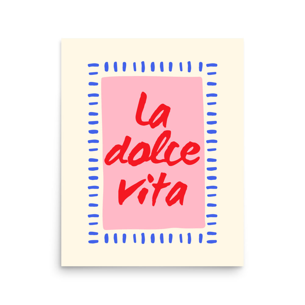 La Dolce Vita typography poster, Italian expression print in red, pink, and blue