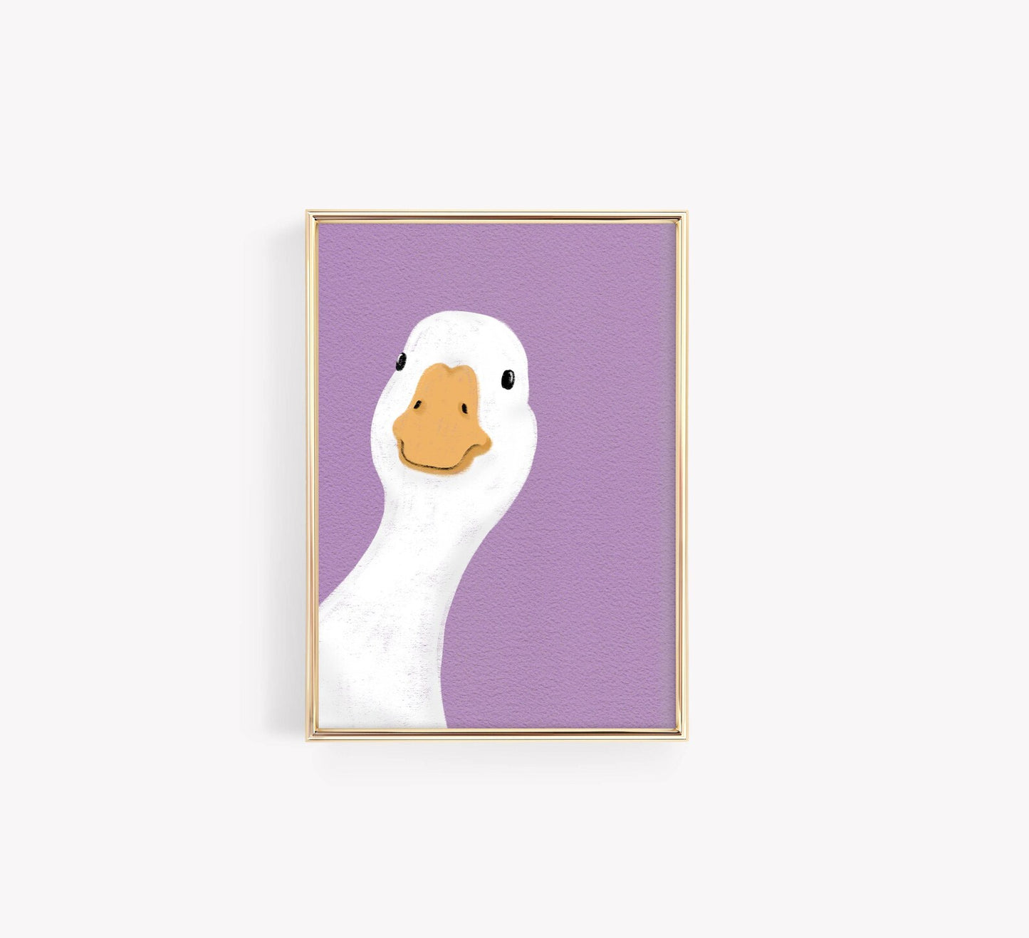 Minimalist duck poster wall art on lilac background, modern playful print