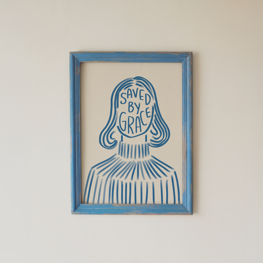 Christian Quote Poster Blue Line Art Portrait