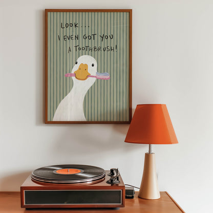 Duck With Toothbrush Bathroom Print