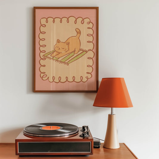 Stretching Orange Cat Nursery Print