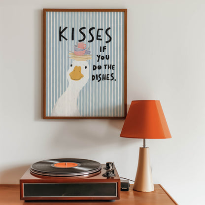 Kisses If You Do the Dishes Goose Kitchen Print