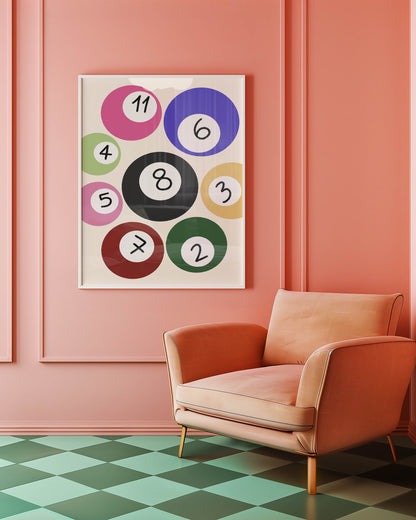 Retro Pool Ball Numbers Print