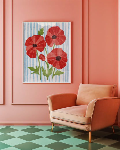 Red Poppy Floral Wall Art Print