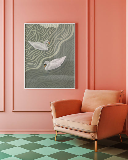 Sage Swan Duo Art Print