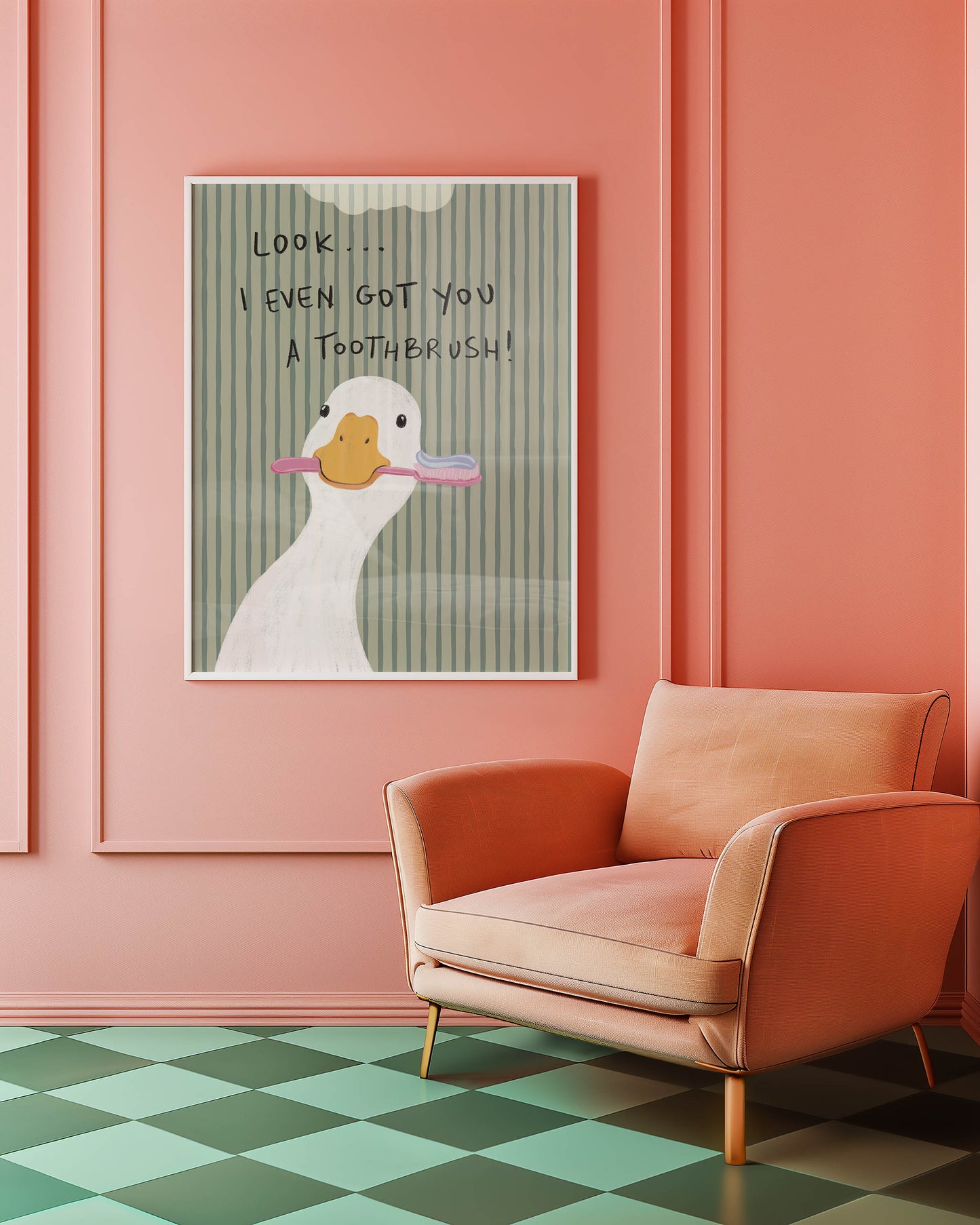 Duck With Toothbrush Bathroom Print