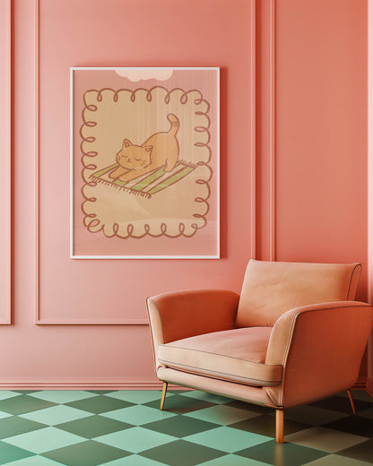 Stretching Orange Cat Nursery Print