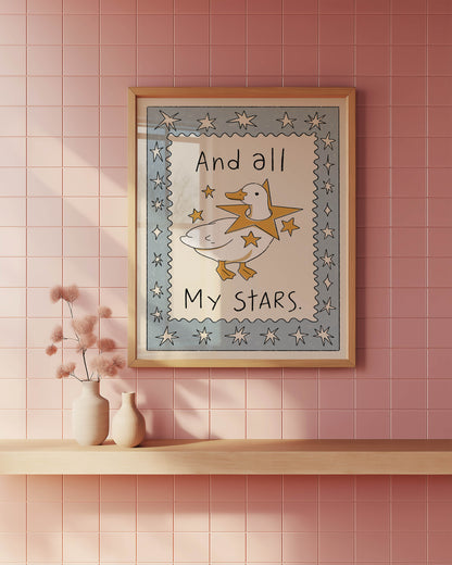 Whimsical Duck Stars Nursery Print