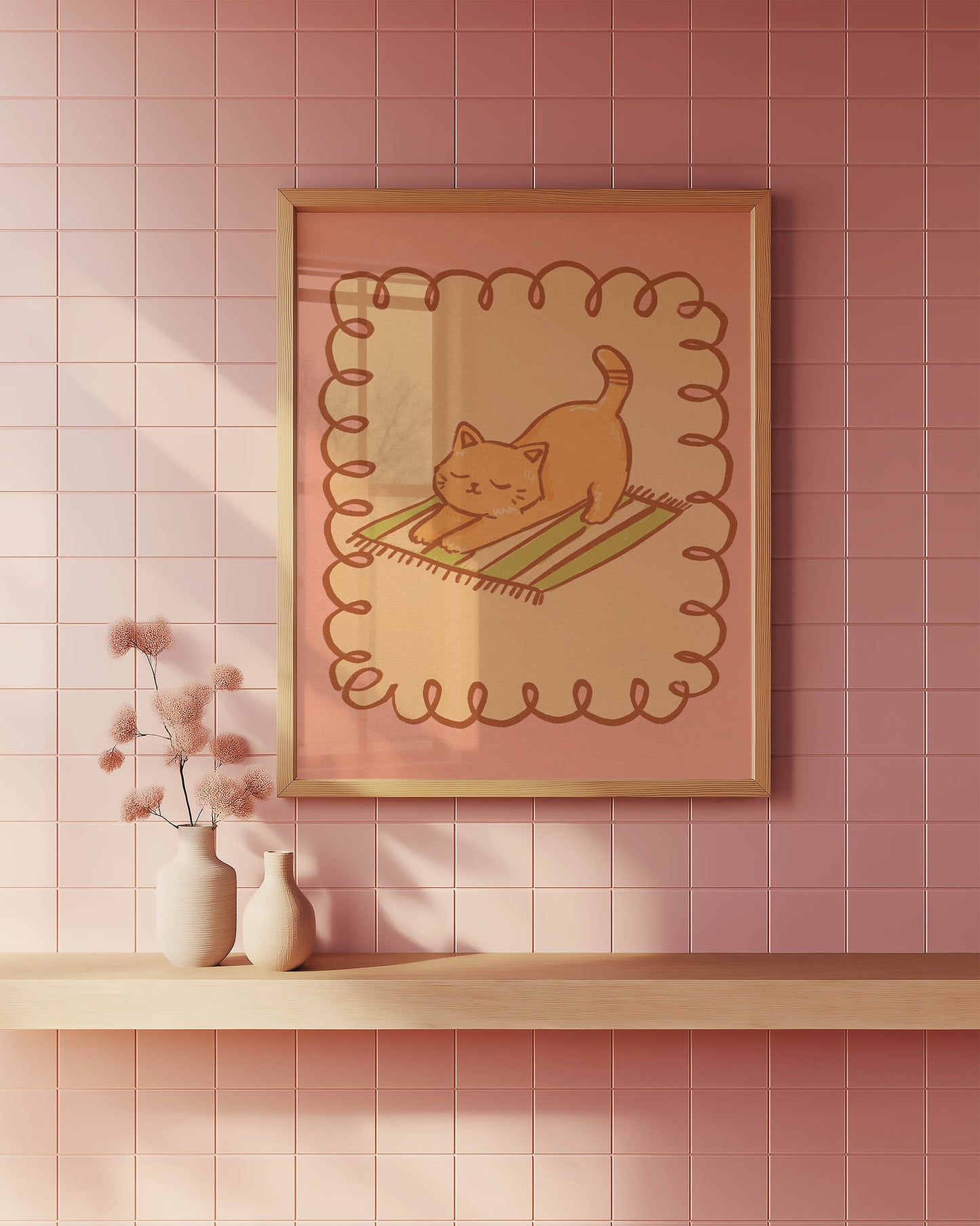 Stretching Orange Cat Nursery Print