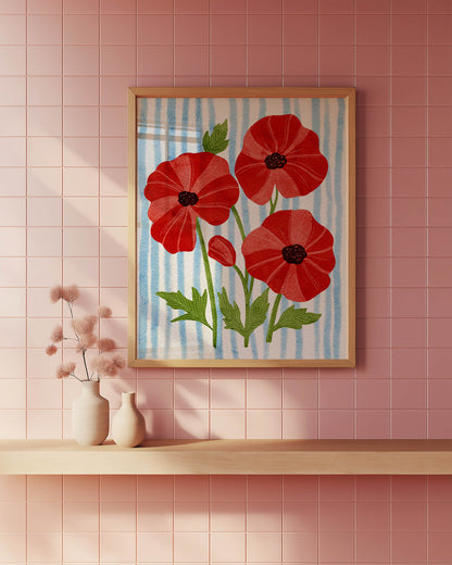 Red Poppy Floral Wall Art Print