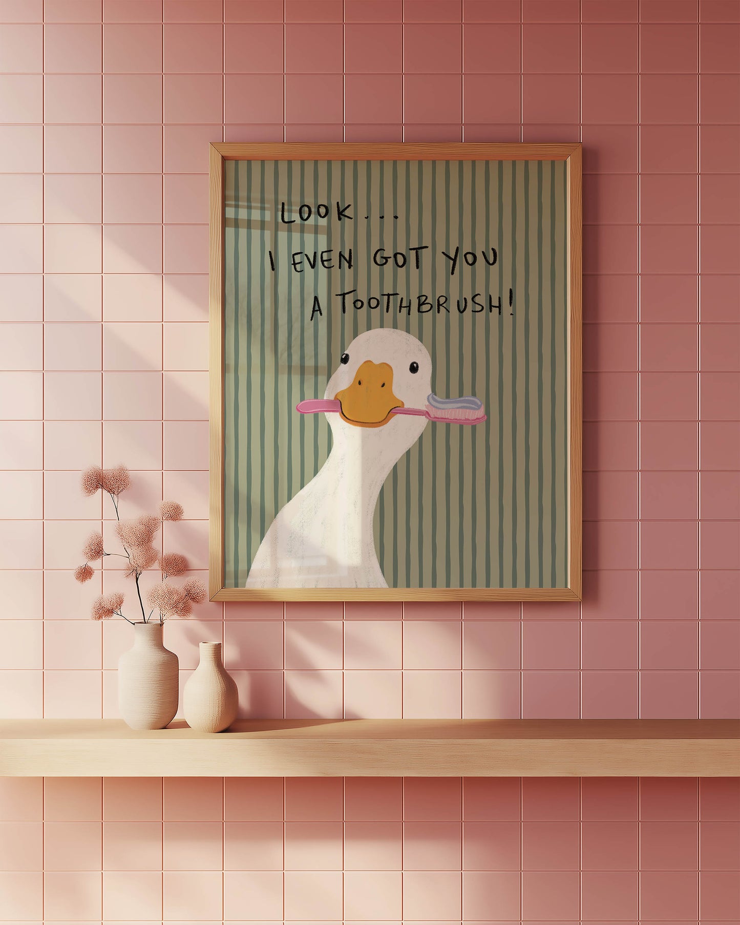 Duck With Toothbrush Bathroom Print