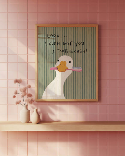 Duck With Toothbrush Bathroom Print