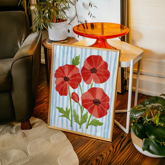 Red Poppy Floral Wall Art Print