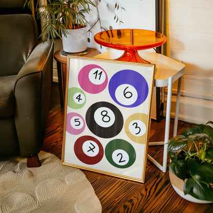 Retro Pool Ball Numbers Print