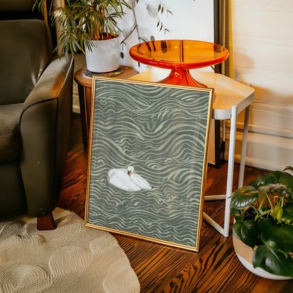 Swan in Sage Waves Art Print