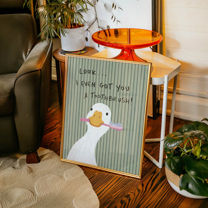 Duck With Toothbrush Bathroom Print