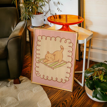 Stretching Orange Cat Nursery Print