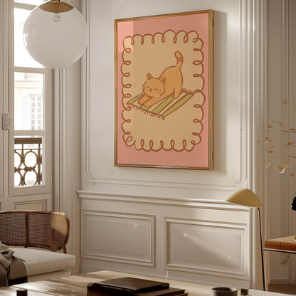 Stretching Orange Cat Nursery Print