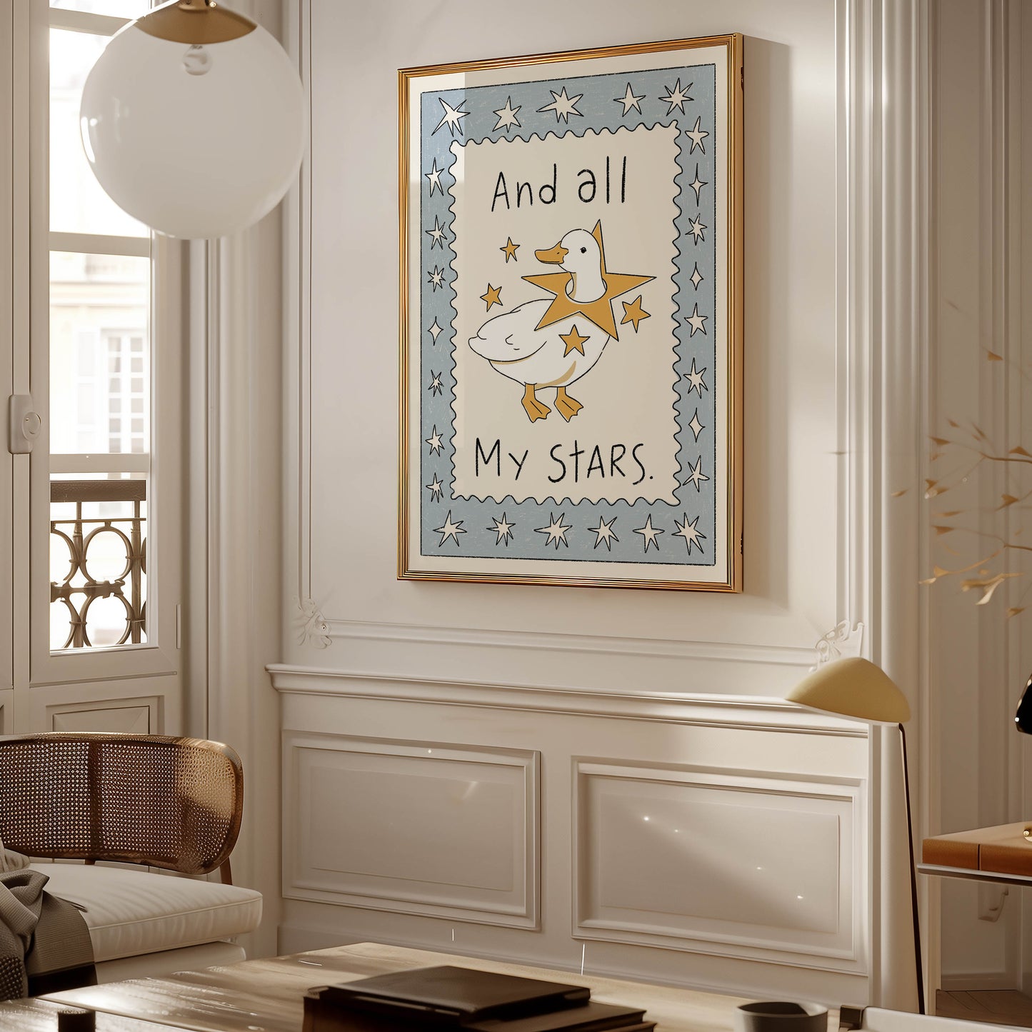 Whimsical Duck Stars Nursery Print
