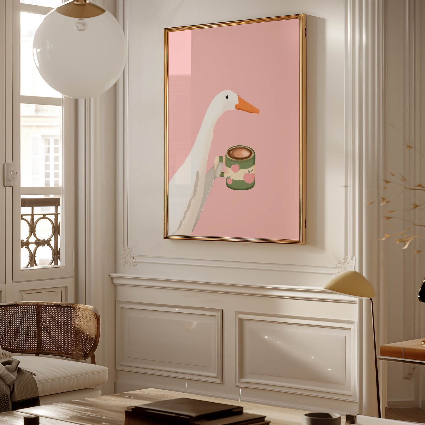 Goose With Coffee Mug Unframed Poster