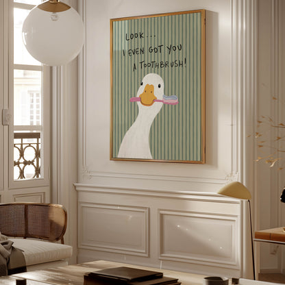 Duck With Toothbrush Bathroom Print