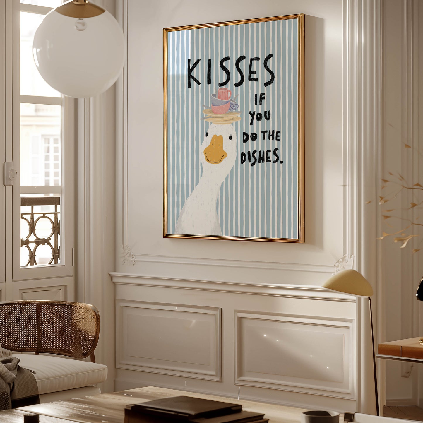 Kisses If You Do the Dishes Goose Kitchen Print