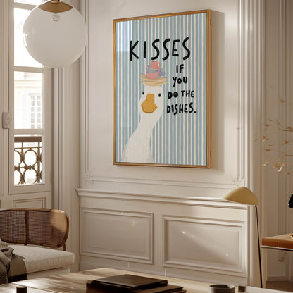 Kisses If You Do the Dishes Goose Kitchen Print