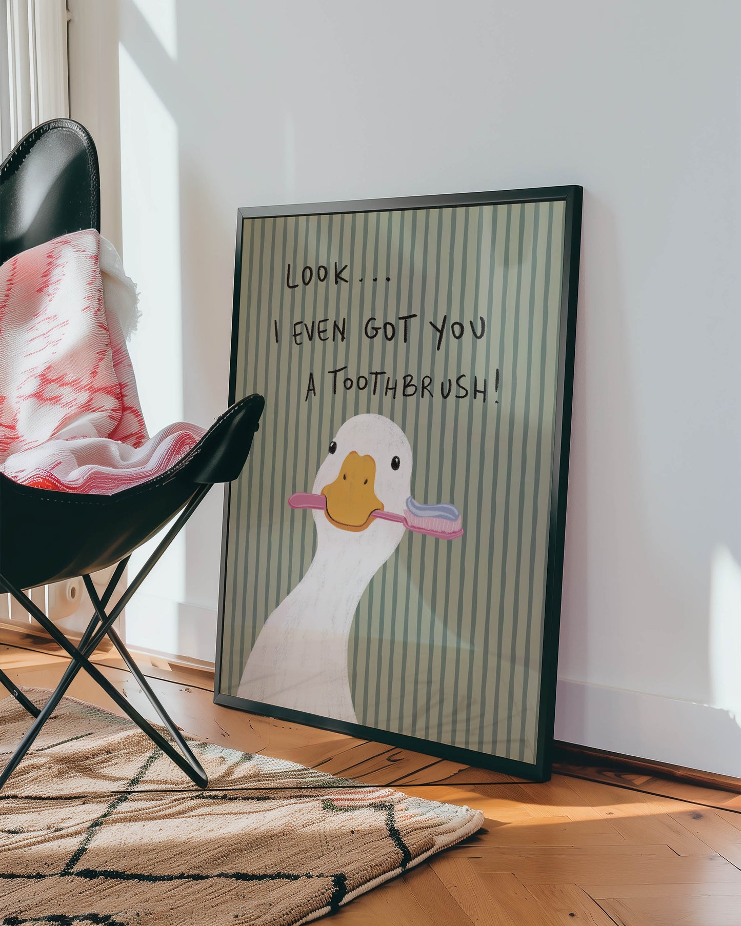Duck With Toothbrush Bathroom Print