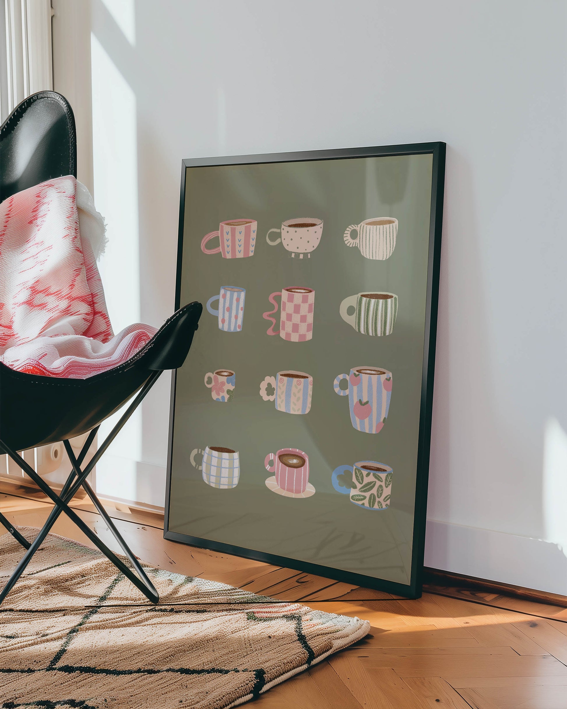 Coffee Cups Green Poster – Unframed Print