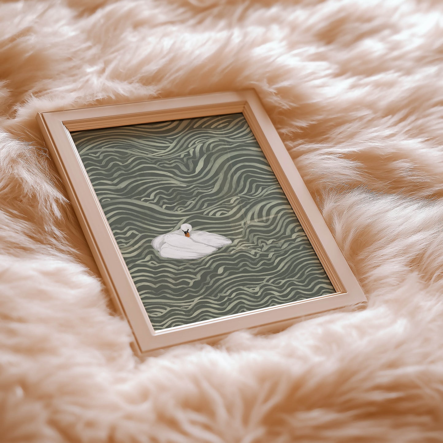Swan in Sage Waves Art Print