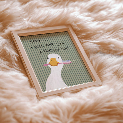 Duck With Toothbrush Bathroom Print