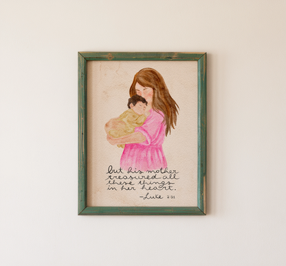 Christian Nursery Wall Art Mother and Baby Watercolor Print