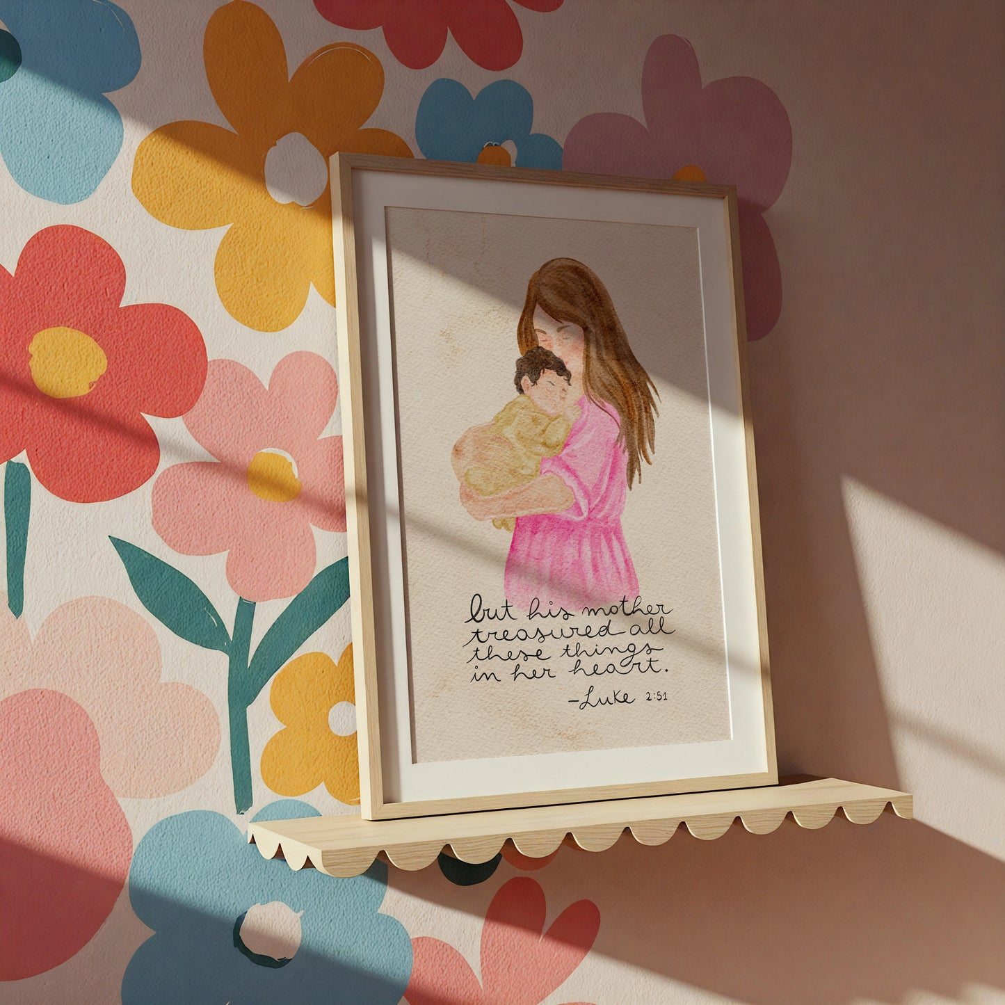 Christian Nursery Wall Art Mother and Baby Watercolor Print