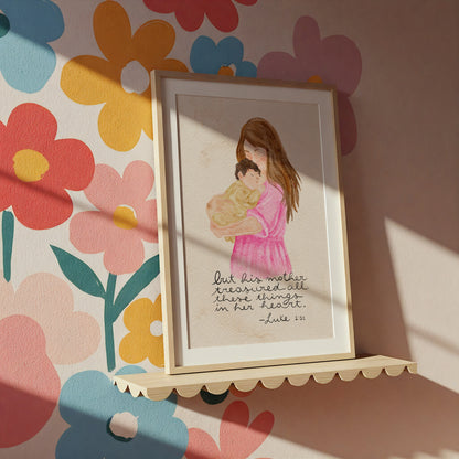 Christian Nursery Wall Art Mother and Baby Watercolor Print