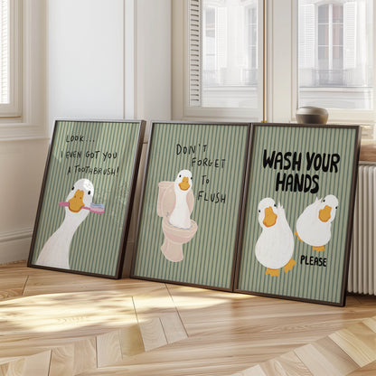 Duck With Toothbrush Bathroom Print