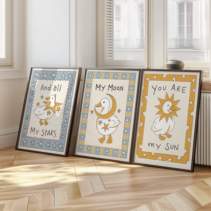 Whimsical Duck Stars Nursery Print