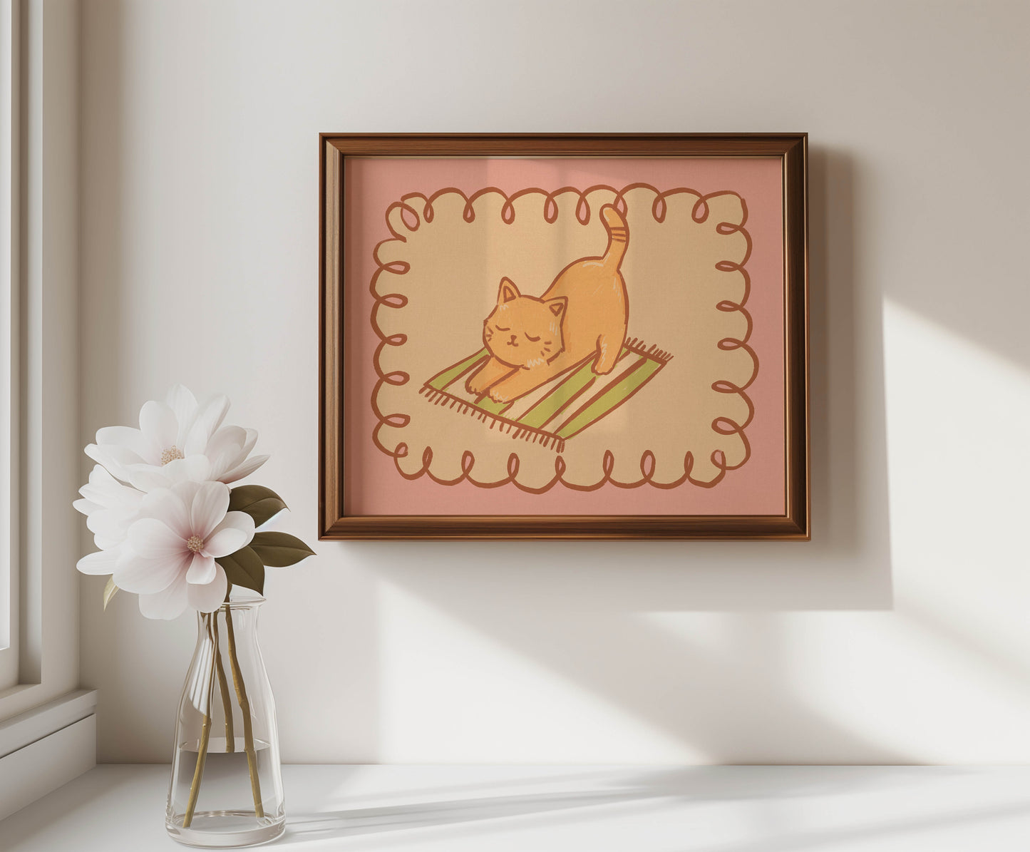 Stretching Orange Cat Print